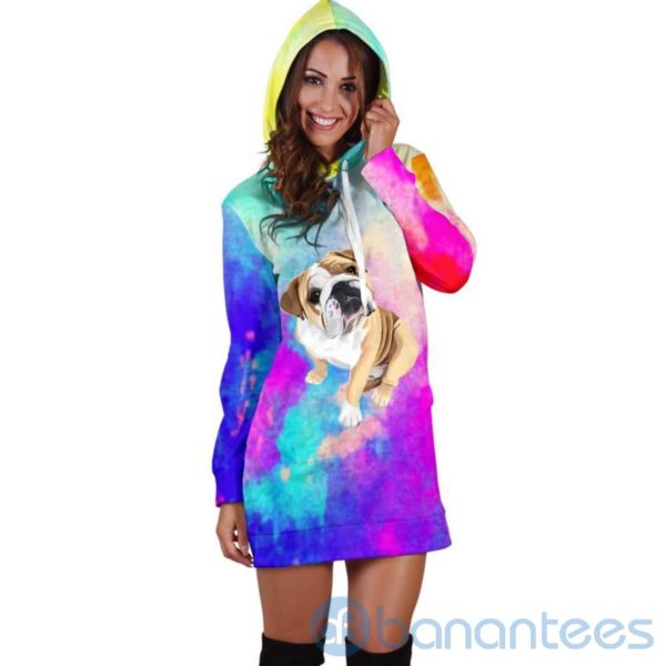 Rainbow Bulldog Hoodie Dress For Women Product Photo