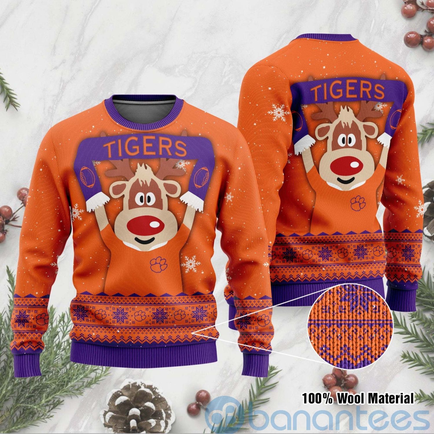 Reindeer Clemson Tigers Funny Ugly Christmas 3D Sweater