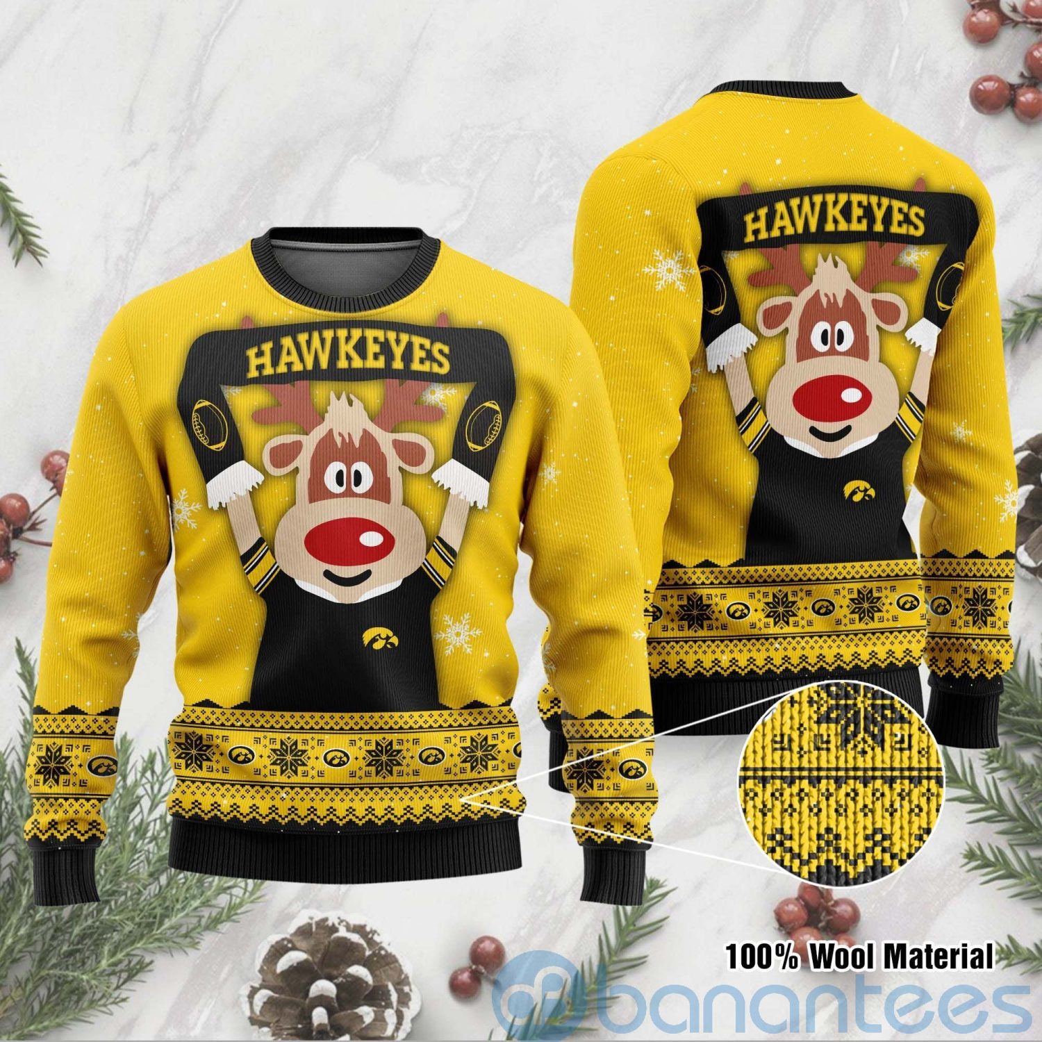 Reindeer Iowa Hawkeyes Funny Ugly Christmas 3D Sweater