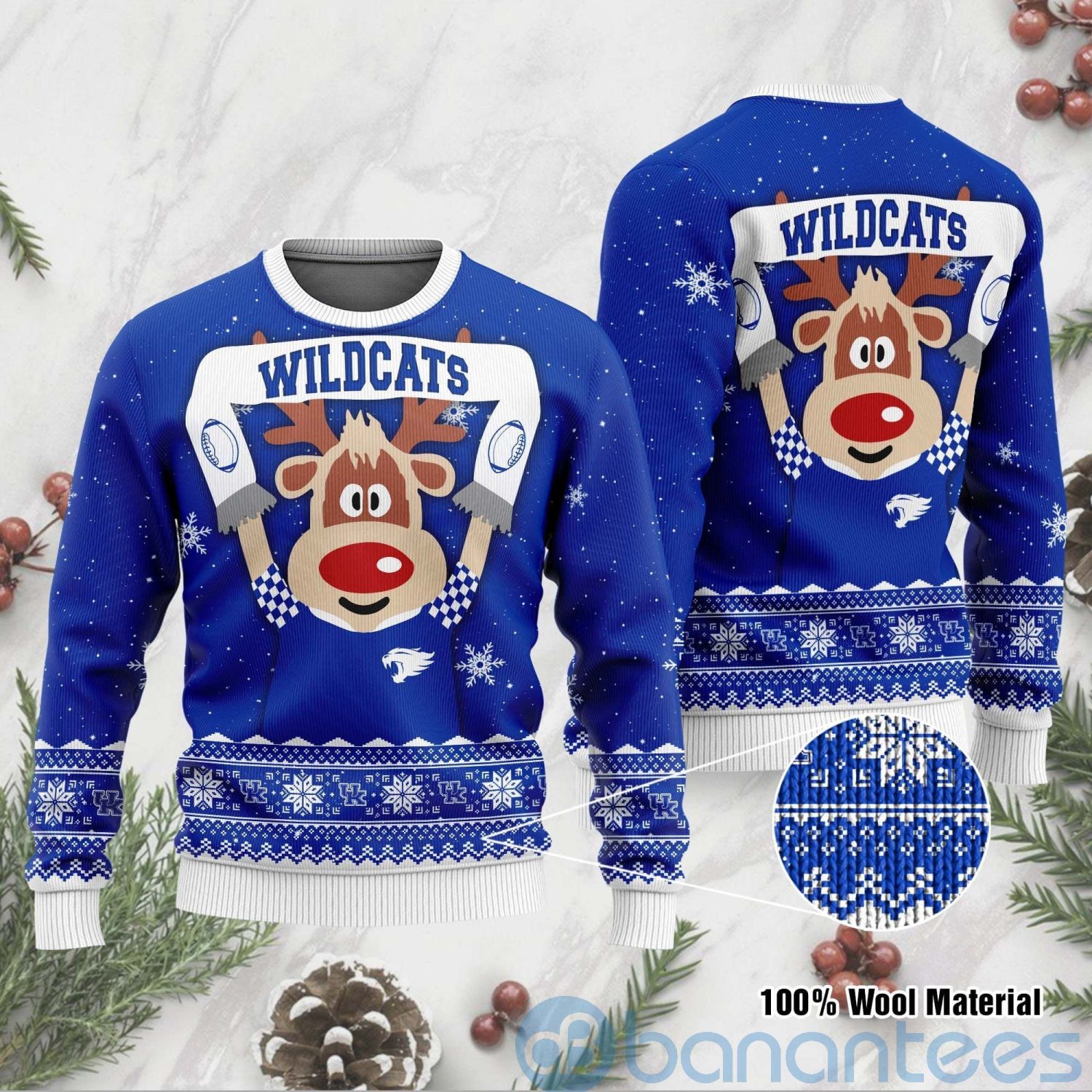 Reindeer Kentucky Wildcats Funny Ugly Christmas 3D Sweater