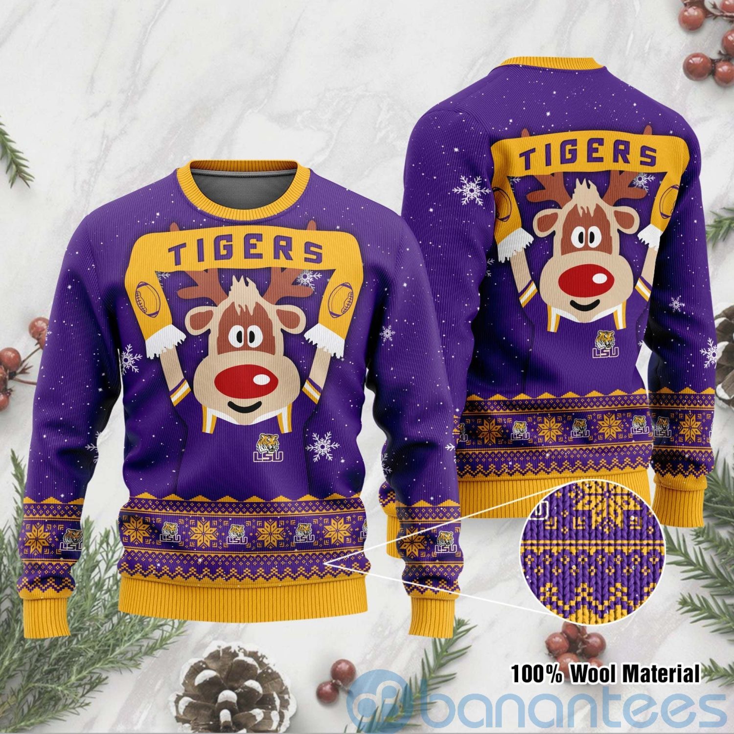 Reindeer LSU Tigers Funny Ugly Christmas 3D Sweater