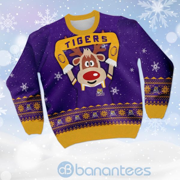 Reindeer LSU Tigers Funny Ugly Christmas 3D Sweater Product Photo