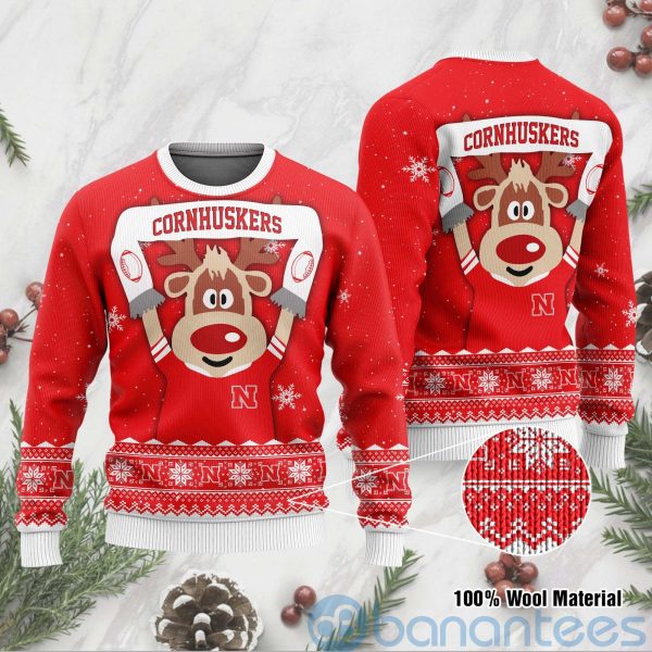 Reindeer Nebraska Cornhuskers Funny Ugly Christmas 3D Sweater Product Photo