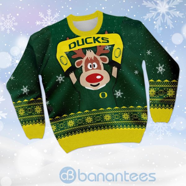 Reindeer Oregon Ducks Funny Ugly Christmas 3D Sweater Product Photo