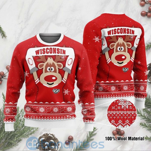 Reindeer Wisconsin Badgers Funny Ugly Christmas 3D Sweater Product Photo