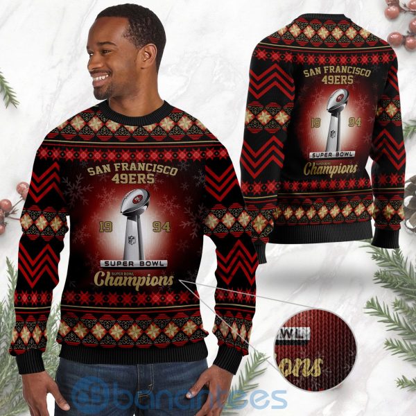 San Francisco 49ers Super Bowl Champions Cup Ugly Christmas 3D Sweater Product Photo