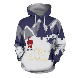 Santa And Deer Merry Christmas All Over Printed 3D Shirt - 3D Hoodie - White