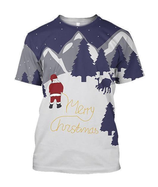Santa And Deer Merry Christmas All Over Printed 3D Shirt - 3D T-Shirt - White