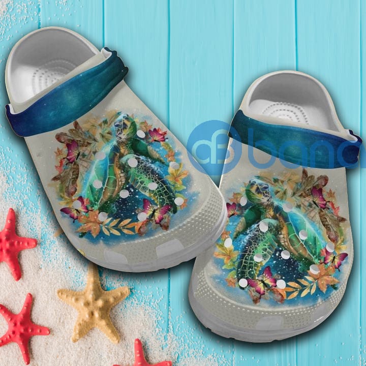 Sea Turtle In The Ocean Flowers Watercolor Clog Shoes For Men And Women