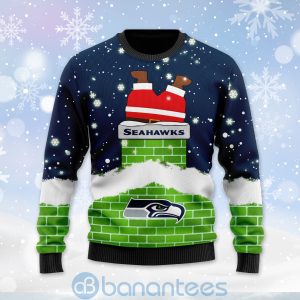 Seattle Seahawks Football Team Logo Symbol Santa Claus Custom Name Christmas 3D Sweater Product Photo