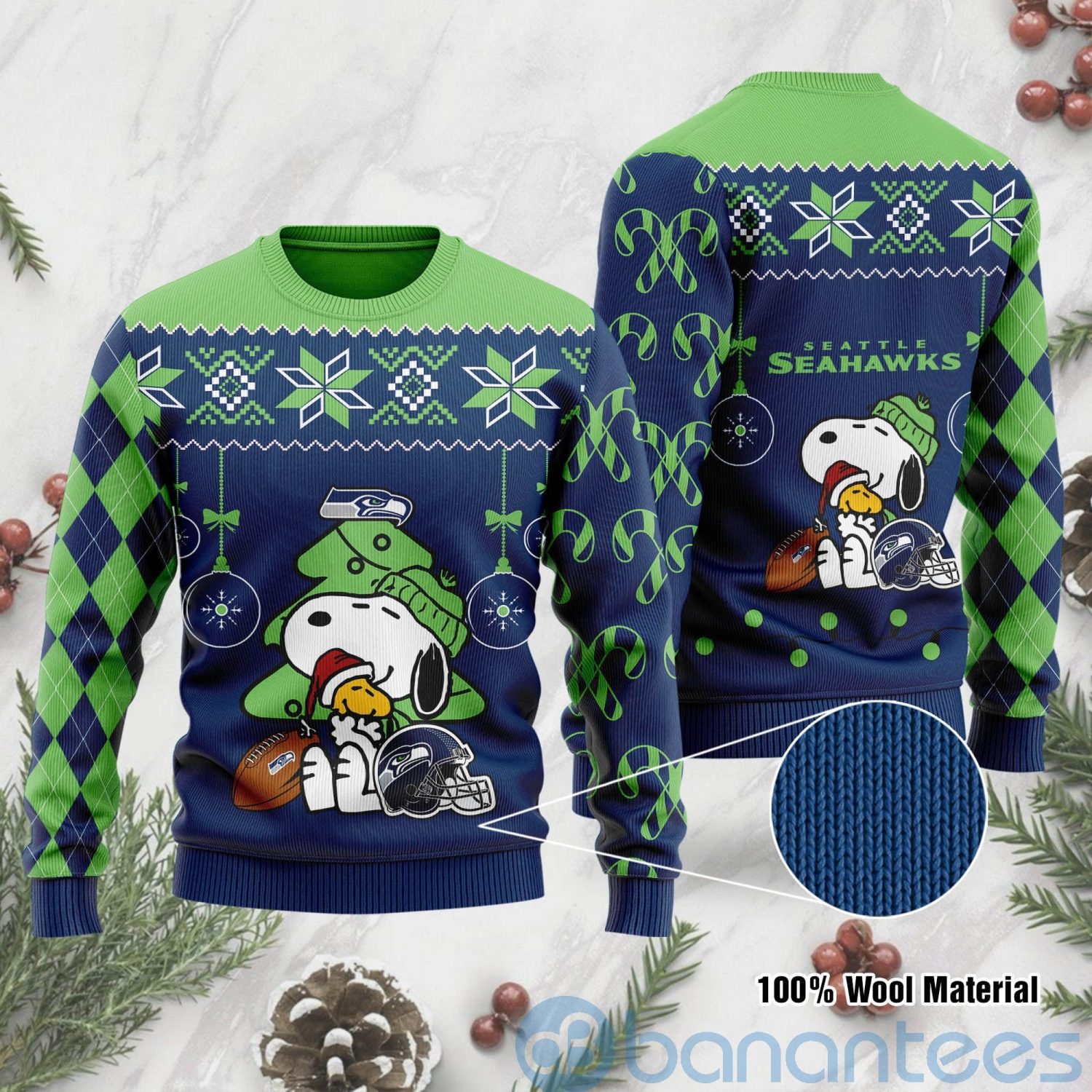 Seattle Seahawks Funny Charlie Brown Peanuts Snoopy Ugly Christmas 3D Sweater