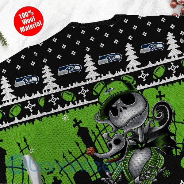 Seattle Seahawks Jack Skellington Halloween Ugly Christmas 3D Sweater Product Photo