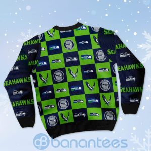 Seattle Seahawks Logo Checkered Flannel Design Ugly Christmas 3D Sweater Product Photo