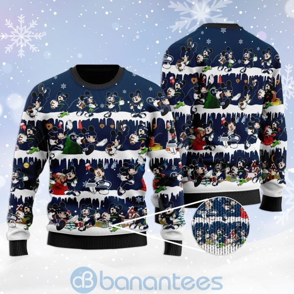 Seattle Seahawks Mickey American Football Ugly Christmas 3D Sweater Product Photo