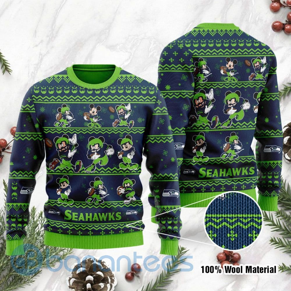 Seattle Seahawks Mickey Mouse Ugly Christmas 3D Sweater