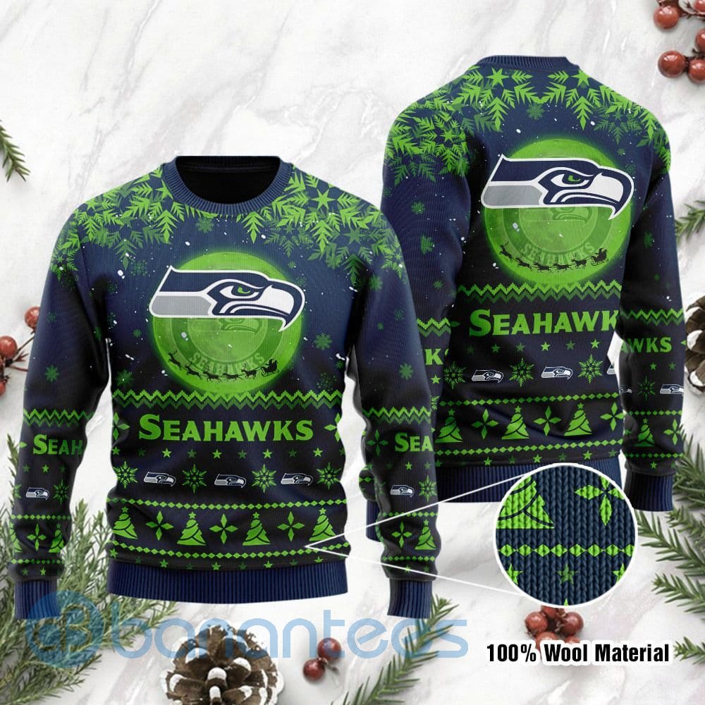Seattle Seahawks Santa Claus In The Moon Ugly Christmas 3D Sweater