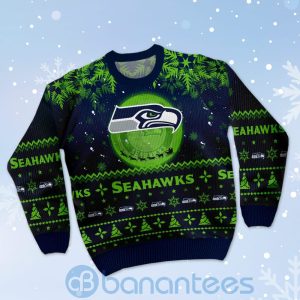 Seattle Seahawks Santa Claus In The Moon Ugly Christmas 3D Sweater Product Photo