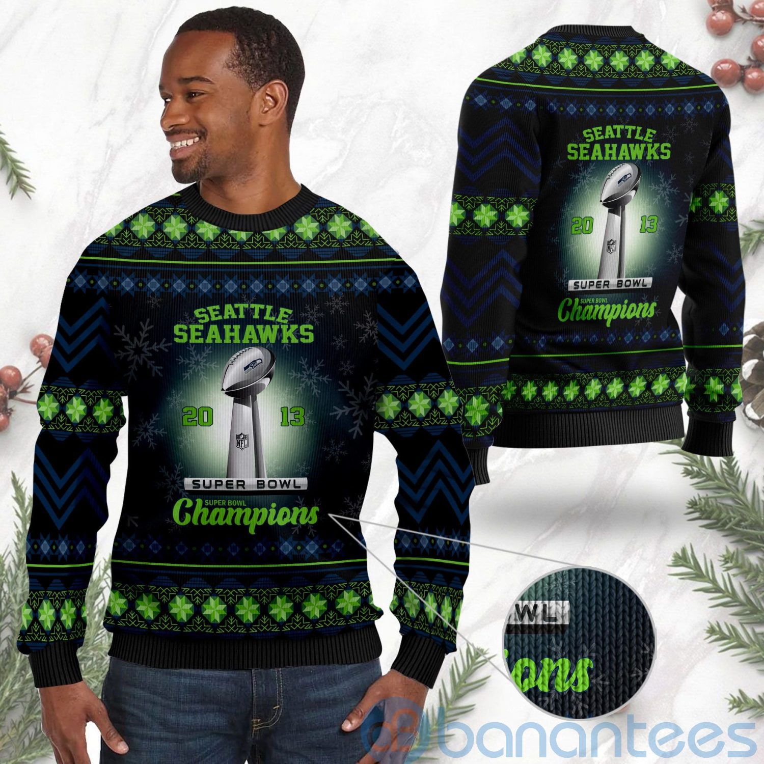 Seattle Seahawks Super Bowl Champions Cup Ugly Christmas 3D Sweater