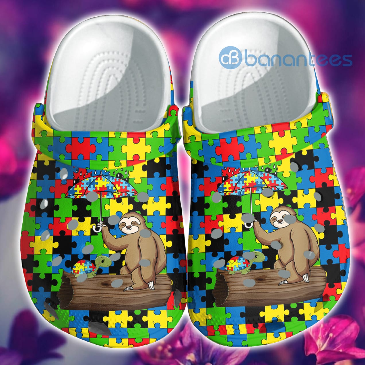 Sloth And Autism Turtle Autism Awareness Puzzle Clog Shoes For Men And Women