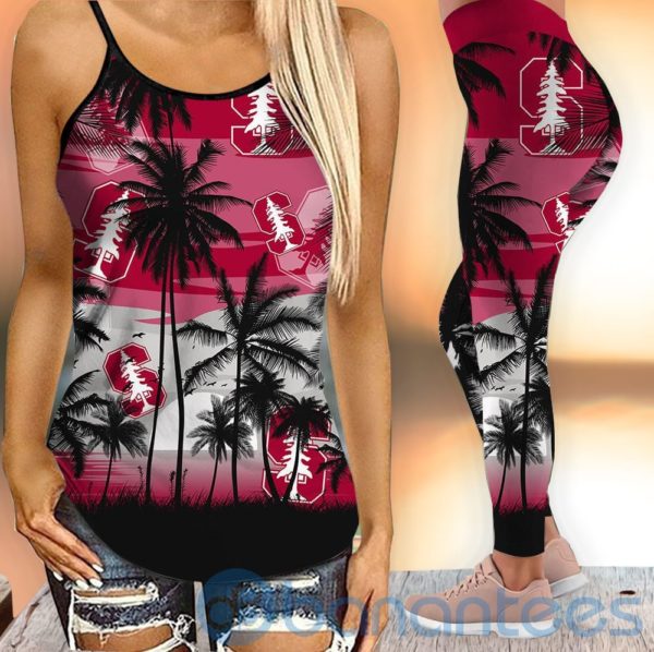 Stanford Cardinal Sunset Leggings And Criss Cross Tank Top For Women Product Photo