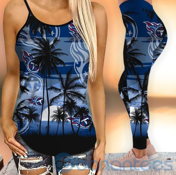 Tennessee Titans Sunset Leggings And Criss Cross Tank Top For Women Product Photo
