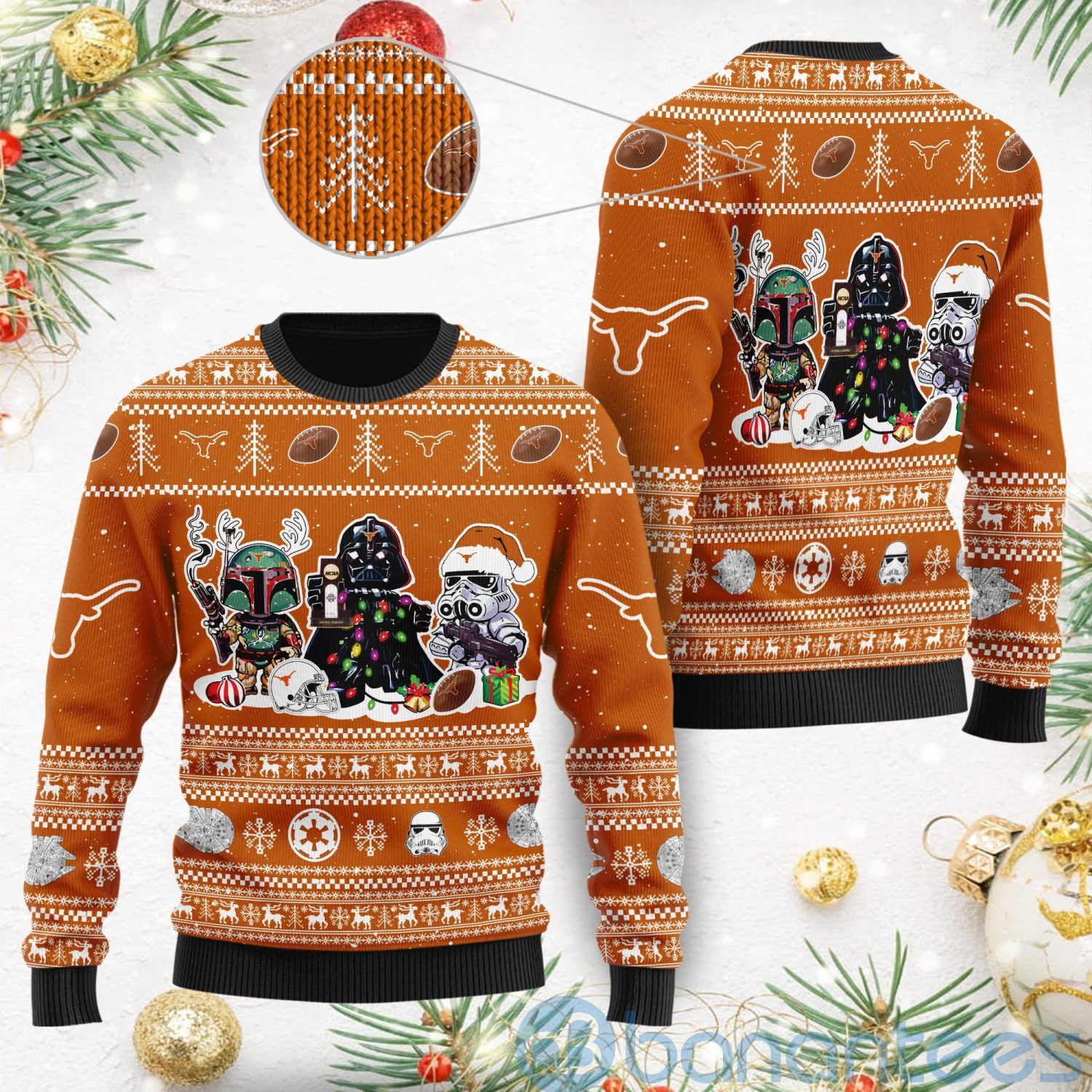 Texas Longhorns Star Wars Ugly Christmas 3D Sweater