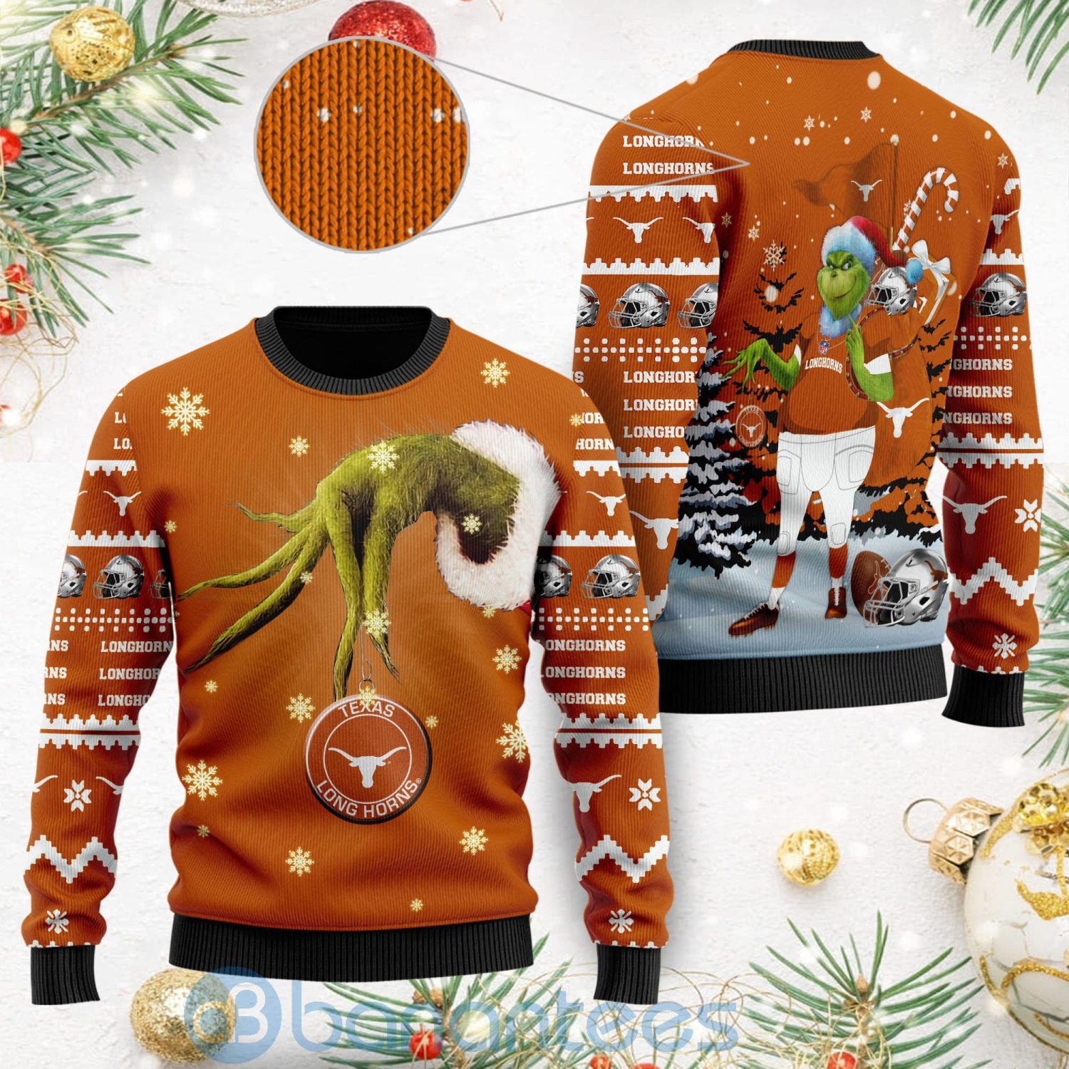 Texas Longhorns Team Grinch Ugly Christmas 3D Sweater