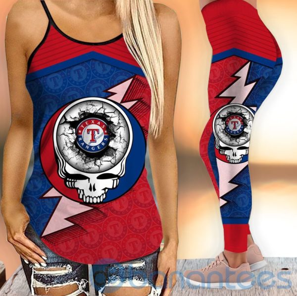 Texas Rangers Leggings And Criss Cross Tank Top For Women Product Photo