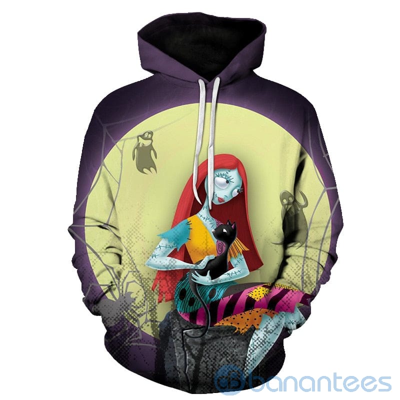 The Nightmare Before Christmas Cat And Sally Skellington All Over Printed 3D Hoodie