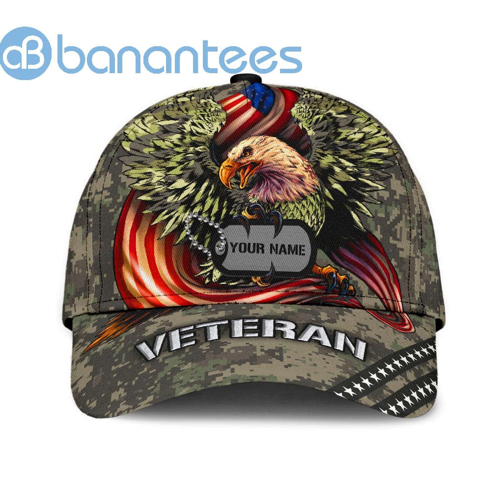 Us Veteran American Flag Eagle Personalized Name All Over Printed 3D Cap