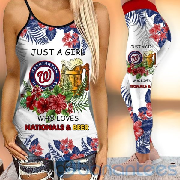 Washington Nationals Girl Leggings And Criss Cross Tank Top For Women Product Photo