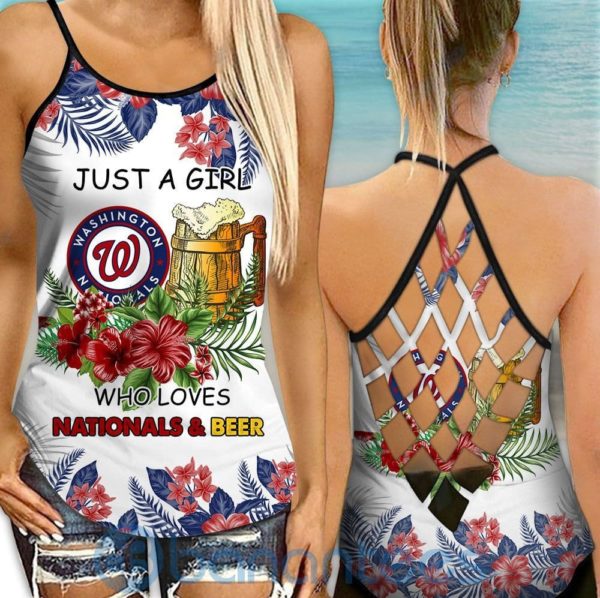 Washington Nationals Girl Leggings And Criss Cross Tank Top For Women Product Photo