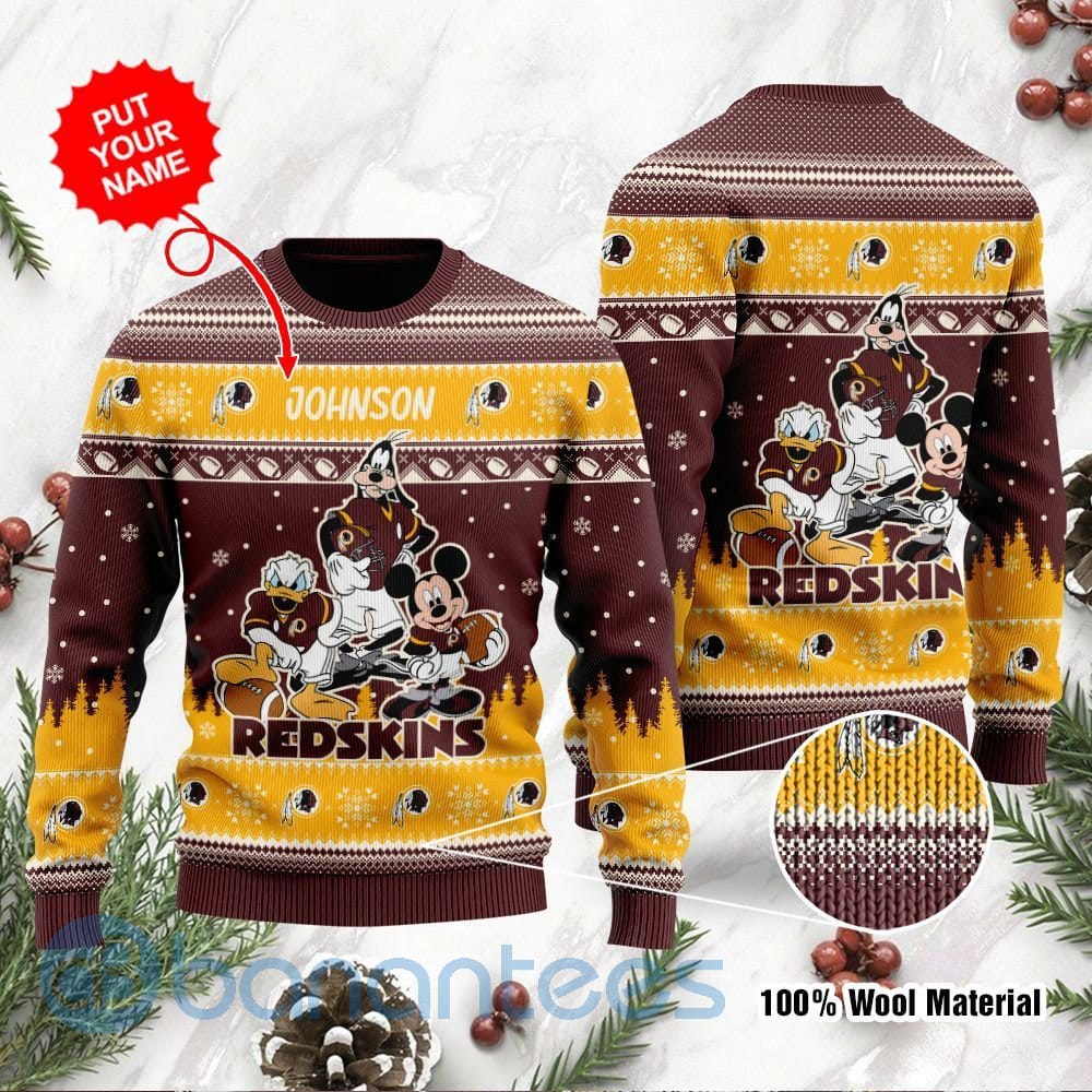 Washington Redskins Disney Donald Duck Mickey Mouse Goofy Custom Name Ugly Christmas 3D Sweater