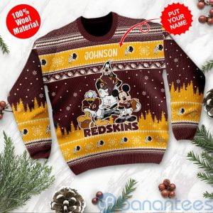Washington Redskins Disney Donald Duck Mickey Mouse Goofy Custom Name Ugly Christmas 3D Sweater Product Photo