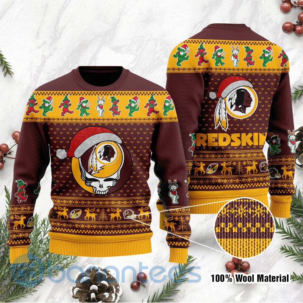 Washington Redskins Grateful Dead SKull And Bears Custom Name Ugly Christmas 3D Sweater