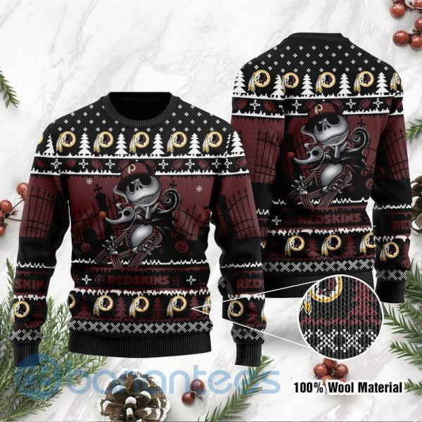 Washington Redskins Jack Skellington Halloween Ugly Christmas 3D Sweater Product Photo