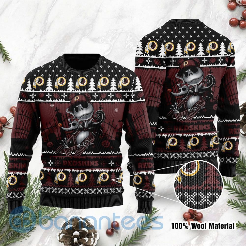 Washington Redskins Jack Skellington Halloween Ugly Christmas 3D Sweater