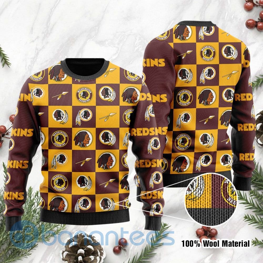 Washington Redskins Logo Checkered Flannel Design Ugly Christmas 3D Sweater