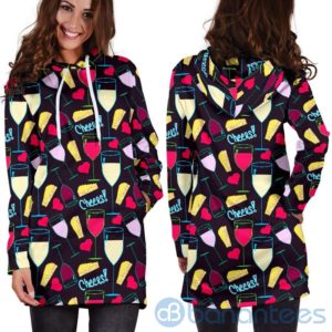 Wine and Cheese Hoodie Dress For Women Product Photo