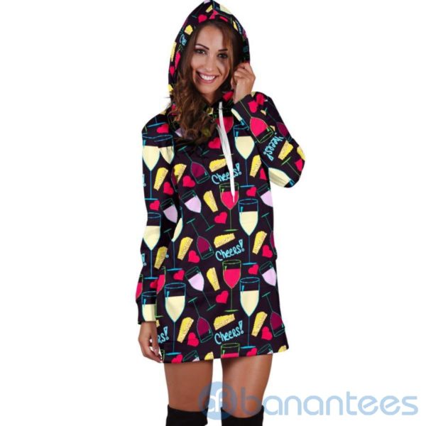 Wine and Cheese Hoodie Dress For Women Product Photo