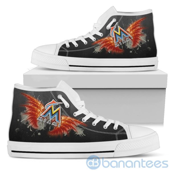 Wings Pattern And Logo Of Miami Marlins High Top Shoes Product Photo