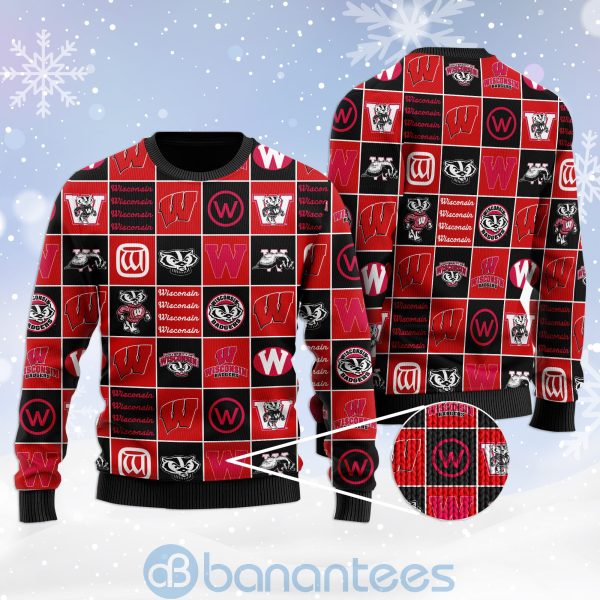 Wisconsin Badgers Football Team Logo Ugly Christmas 3D Sweater Product Photo