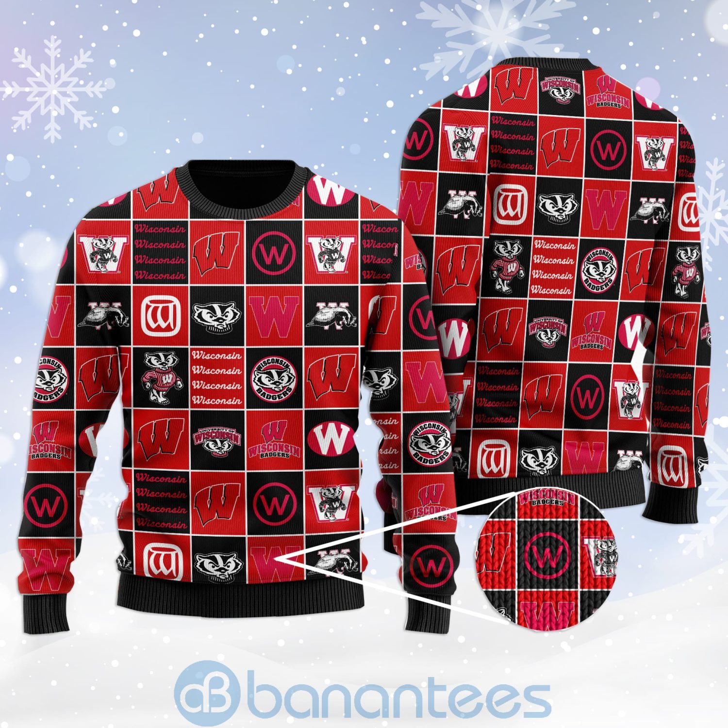 Wisconsin Badgers Football Team Logo Ugly Christmas 3D Sweater