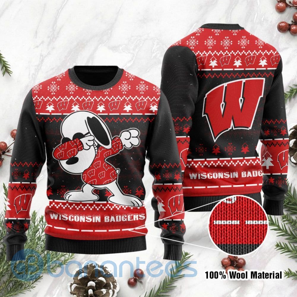 Wisconsin Badgers Snoopy Dabbing Ugly Christmas 3D Sweater