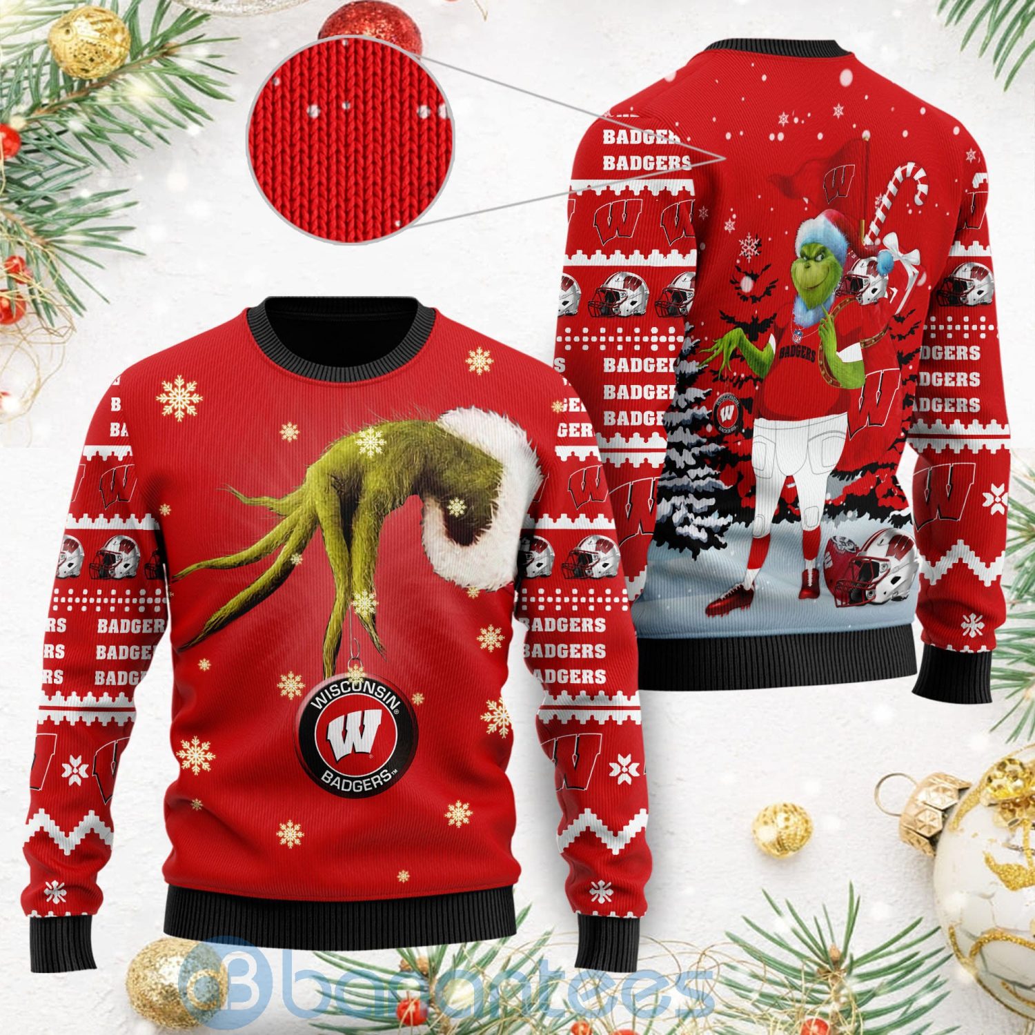 Wisconsin Badgers Team Grinch Ugly Christmas 3D Sweater