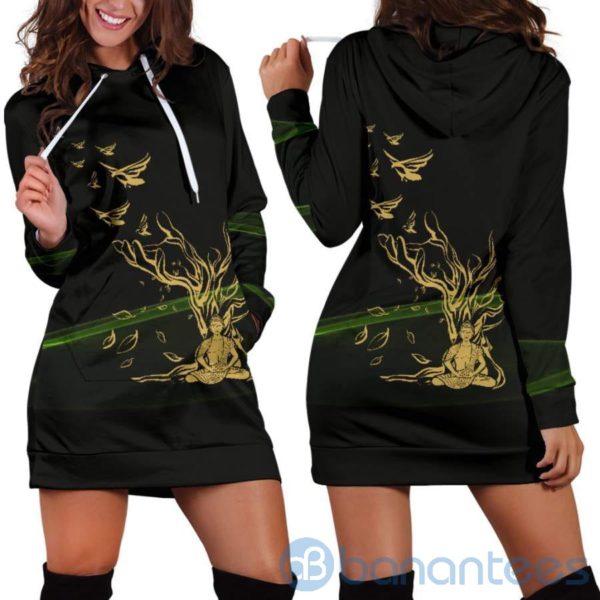 Zen Birds Black Hoodie Dress For Women Product Photo