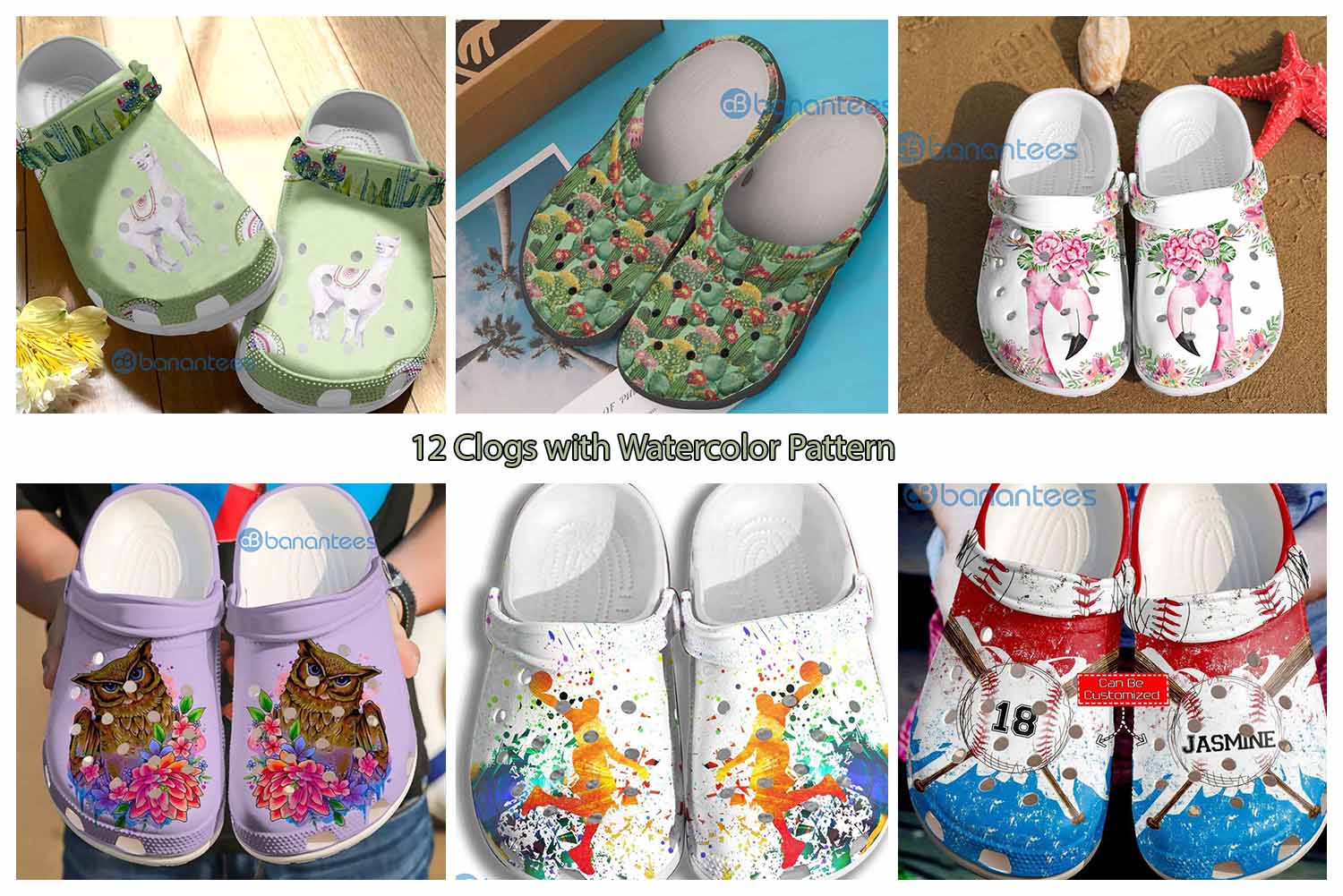 12 Clogs with Watercolor Pattern