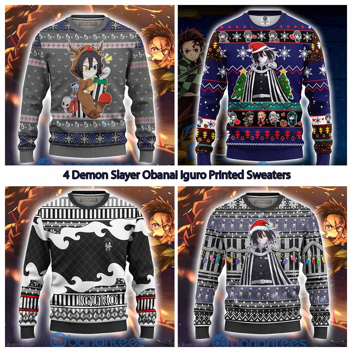 4 Demon Slayer Obanai Iguro Printed Sweaters