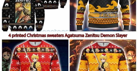 4 printed Christmas sweaters Agatsuma Zenitsu Demon Slayer