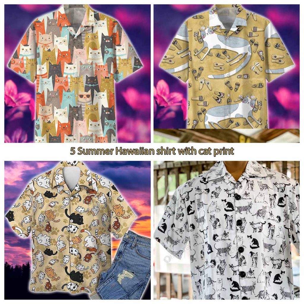 5 Summer Hawaiian shirt with cat print